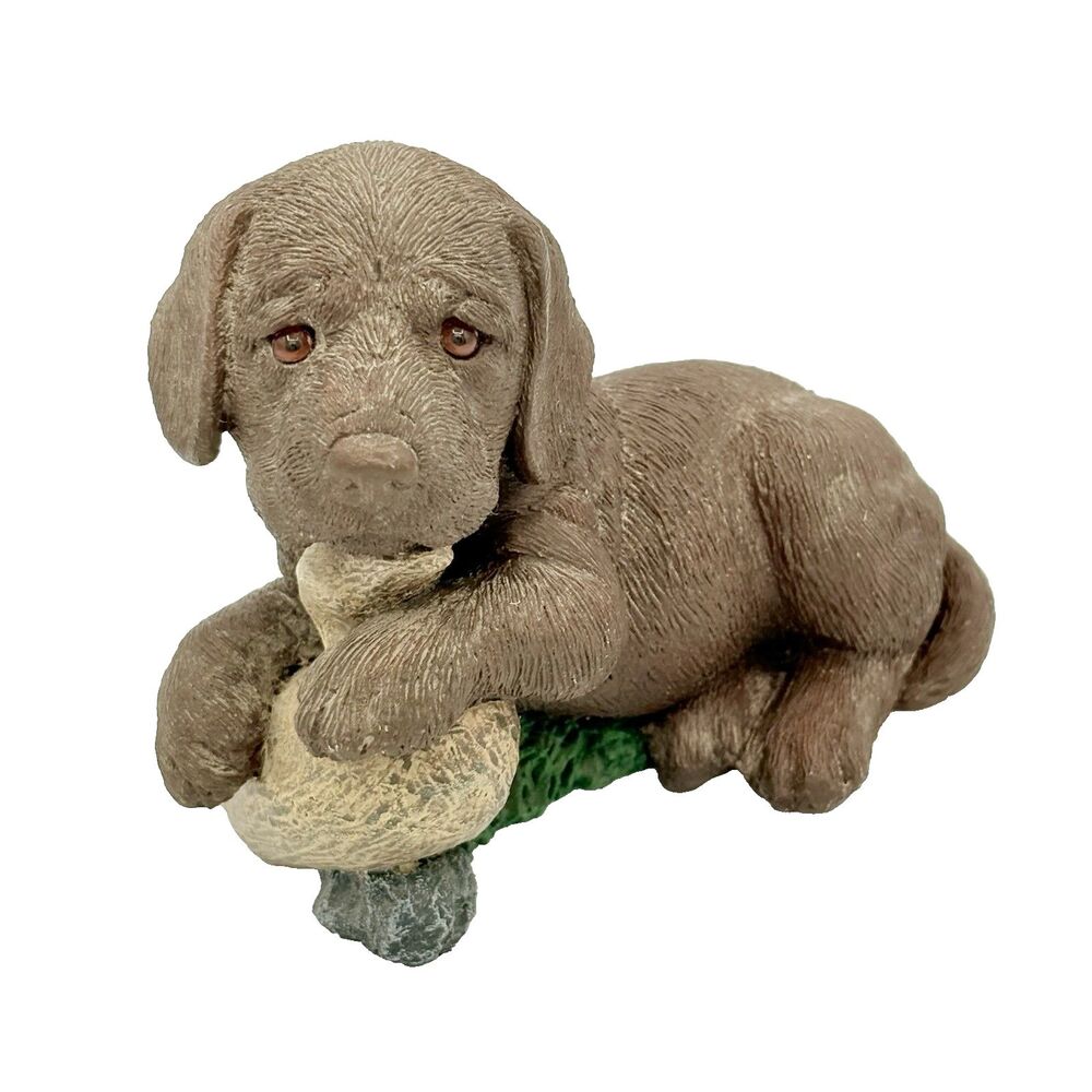 Vintage 1996 Living Stone Chocolate Lab Puppy Dog Duck Decoy Figurine Resin